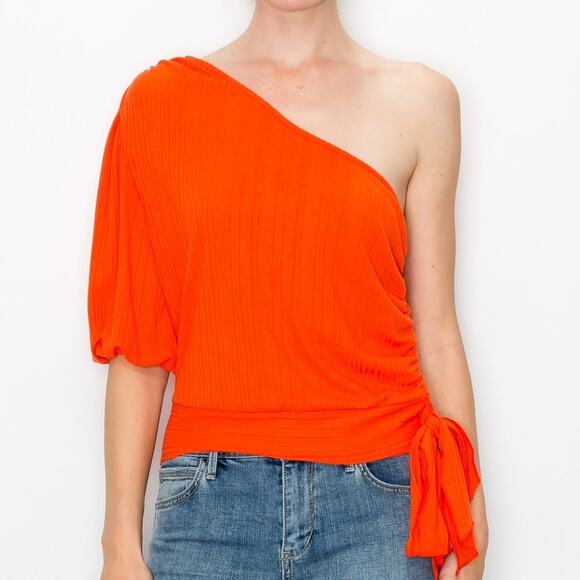W5 Concepts Tangerine Tango Rib One Shoulder Top Size Medium - Picture 1 of 7